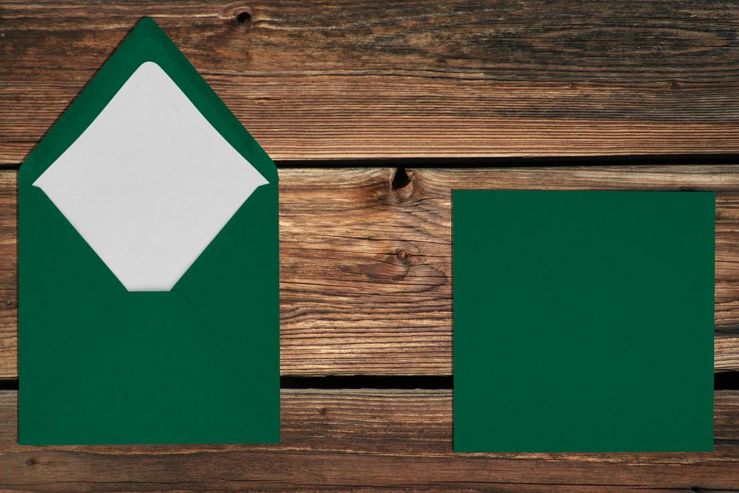 Briefhüllen mit Seidenfutter 164x164 mm Nassklebend Tannengrün gerippt 100 g/qm